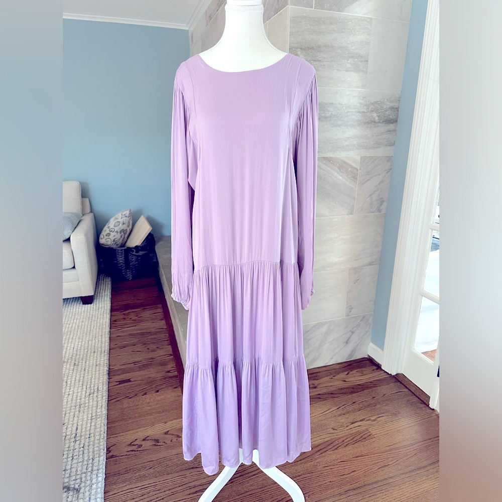 Anthropologie brand Dolan Long-Sleeve Tiered Maxi Dress, Lilac, Size Small - Picture 2 of 14